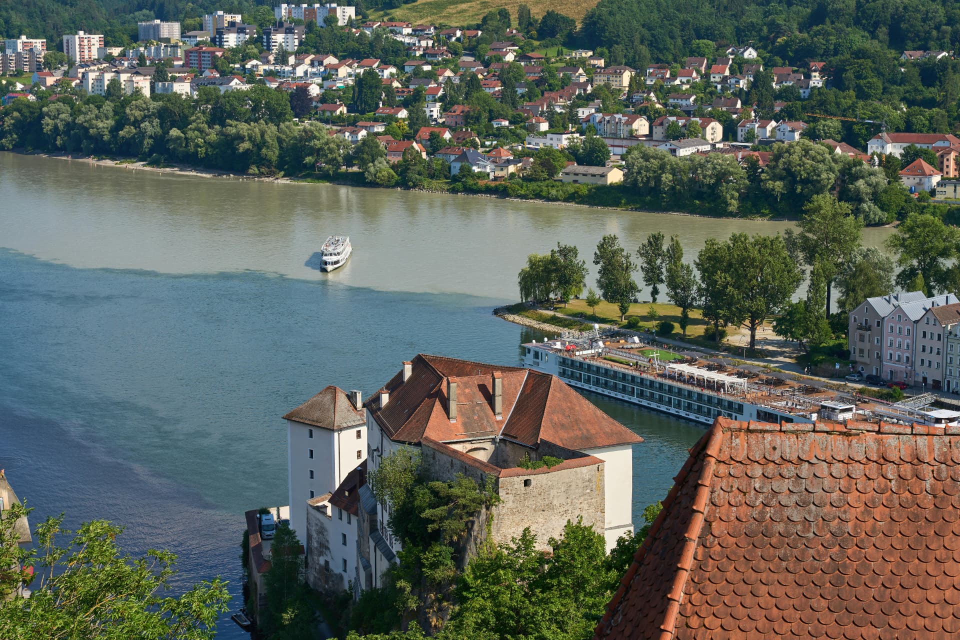 Two rivers meeting at a confluence